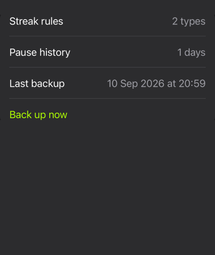 The workout history, filtered by type, month or year