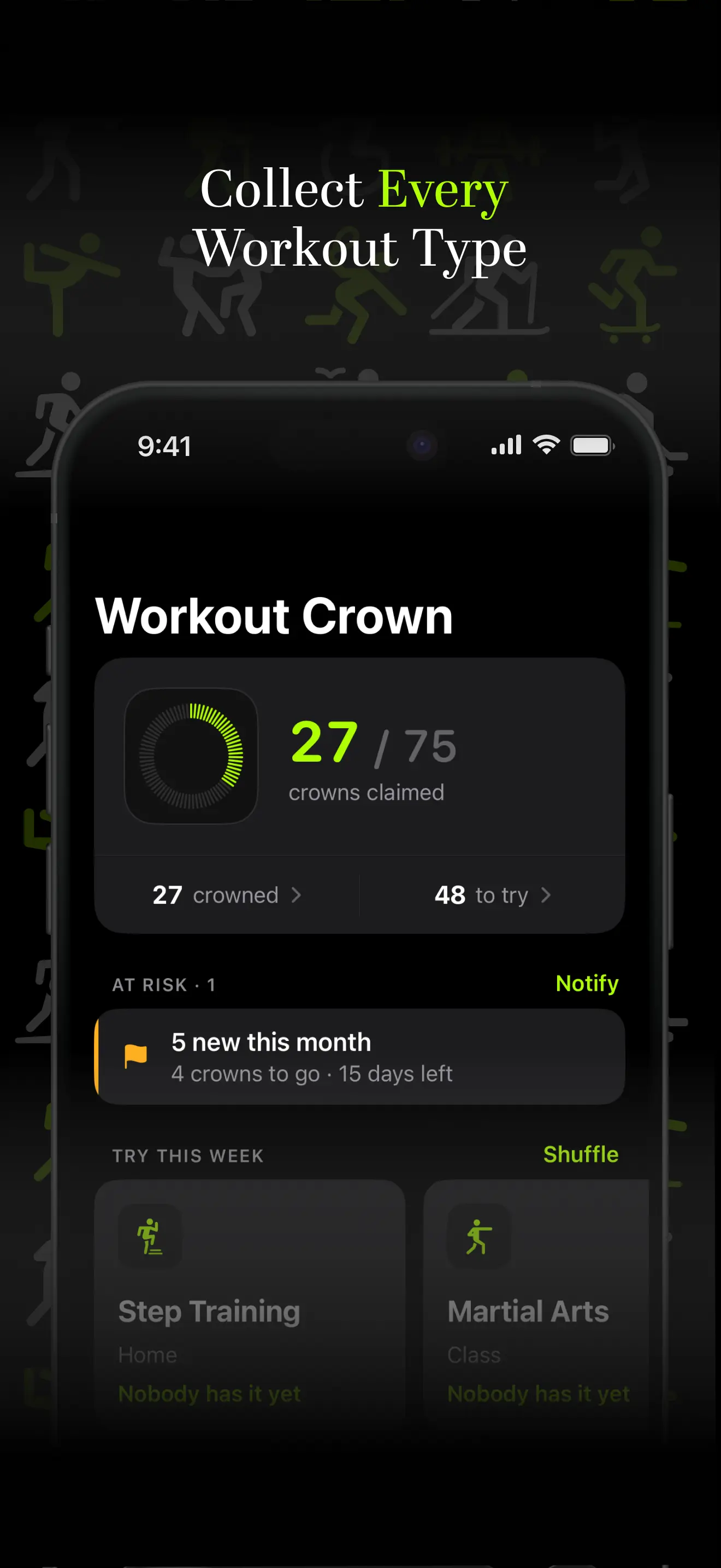 The Crown tab, showing crowns claimed and what to try this week